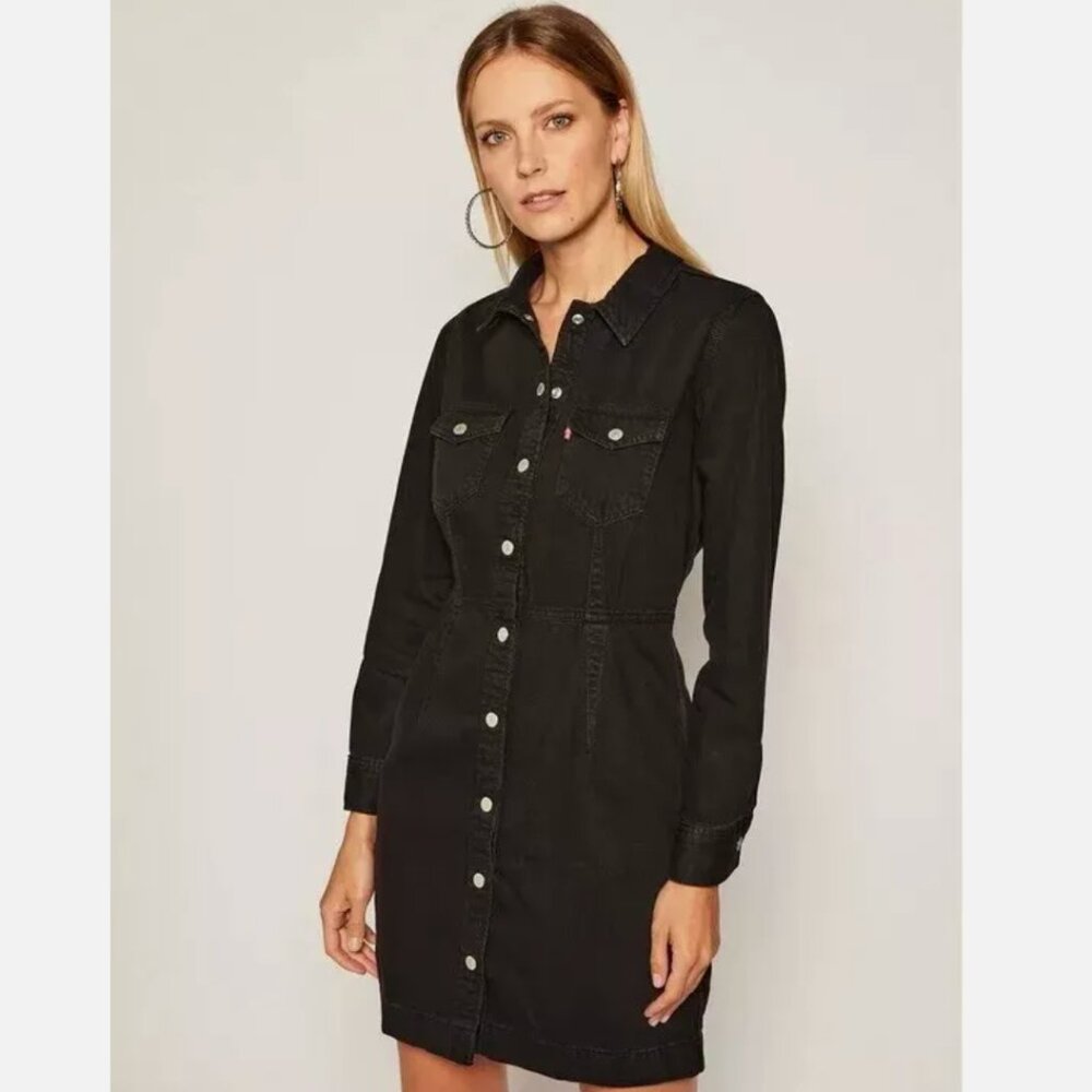Levi's Black Button-Front Denim Mini Dress